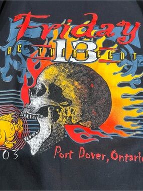 Friday the 13th Graphic Skull Tee - Black with Red, Yellow, Blue